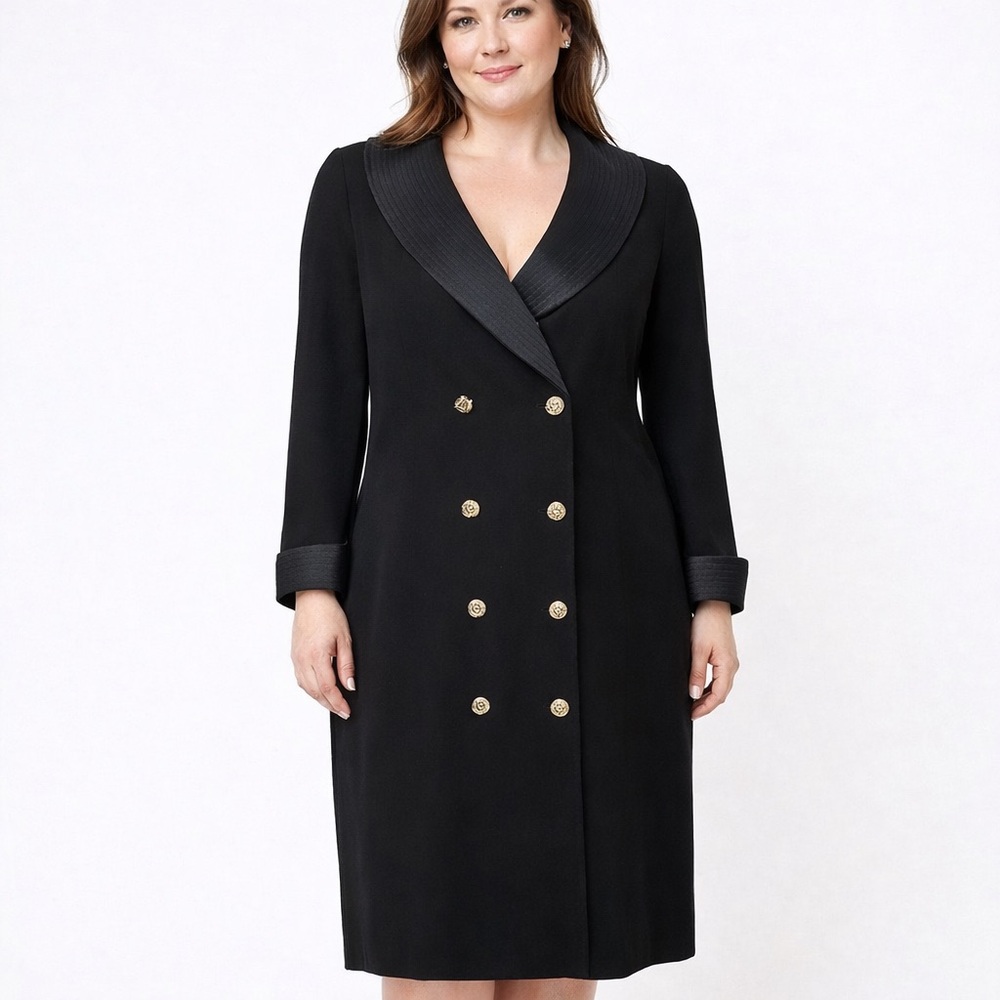 Frank Usher‎ Black Wool Blend Double Breasted Dress | Size 12